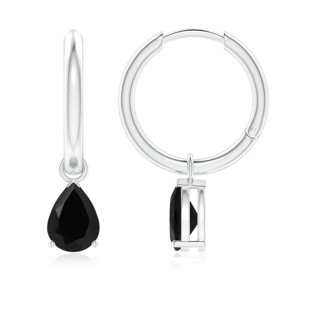 7x5mm AAA Pear-Shaped Black Onyx Hinged Hoop Drop Earrings in White Gold