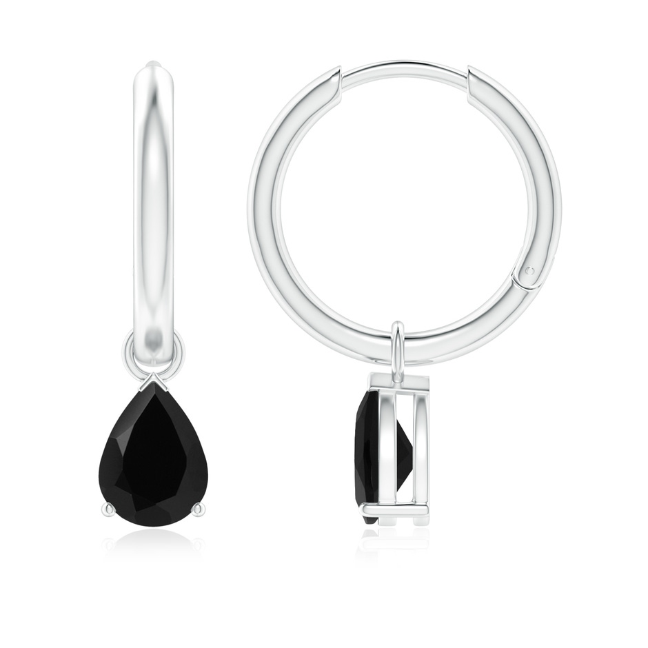 7x5mm AAA Pear-Shaped Black Onyx Hinged Hoop Drop Earrings in White Gold 