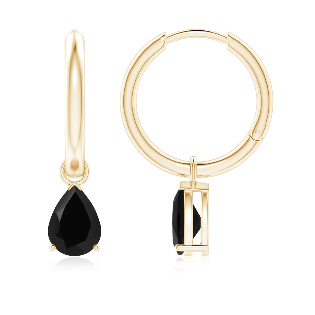 7x5mm AAA Pear-Shaped Black Onyx Hinged Hoop Drop Earrings in Yellow Gold