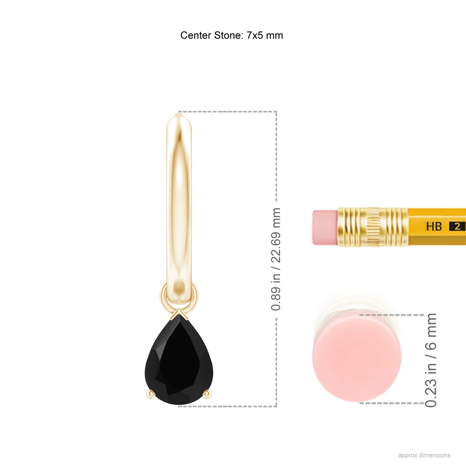 7x5mm AAA Pear-Shaped Black Onyx Hinged Hoop Drop Earrings in Yellow Gold ruler