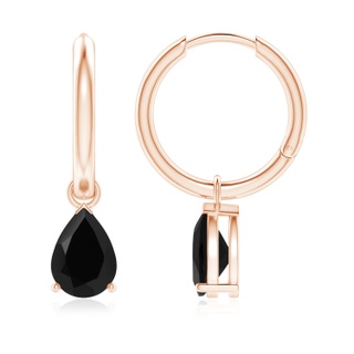 8x6mm AAA Pear-Shaped Black Onyx Hinged Hoop Drop Earrings in Rose Gold