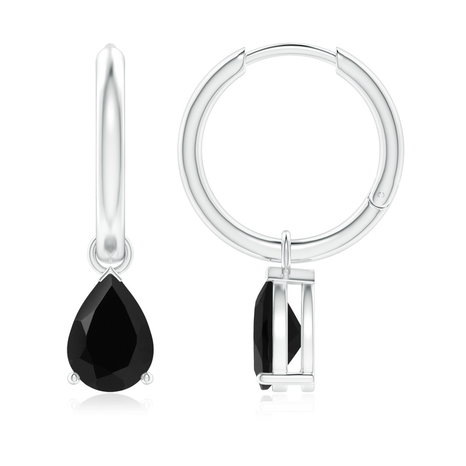 8x6mm AAA Pear-Shaped Black Onyx Hinged Hoop Drop Earrings in White Gold 