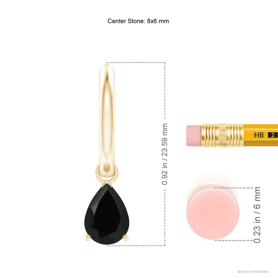 8x6mm AAA Pear-Shaped Black Onyx Hinged Hoop Drop Earrings in Yellow Gold ruler