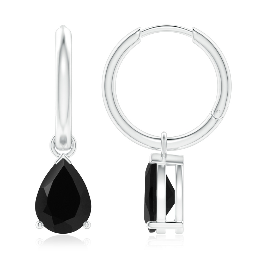 9x6mm AAA Pear-Shaped Black Onyx Hinged Hoop Drop Earrings in 10K White Gold