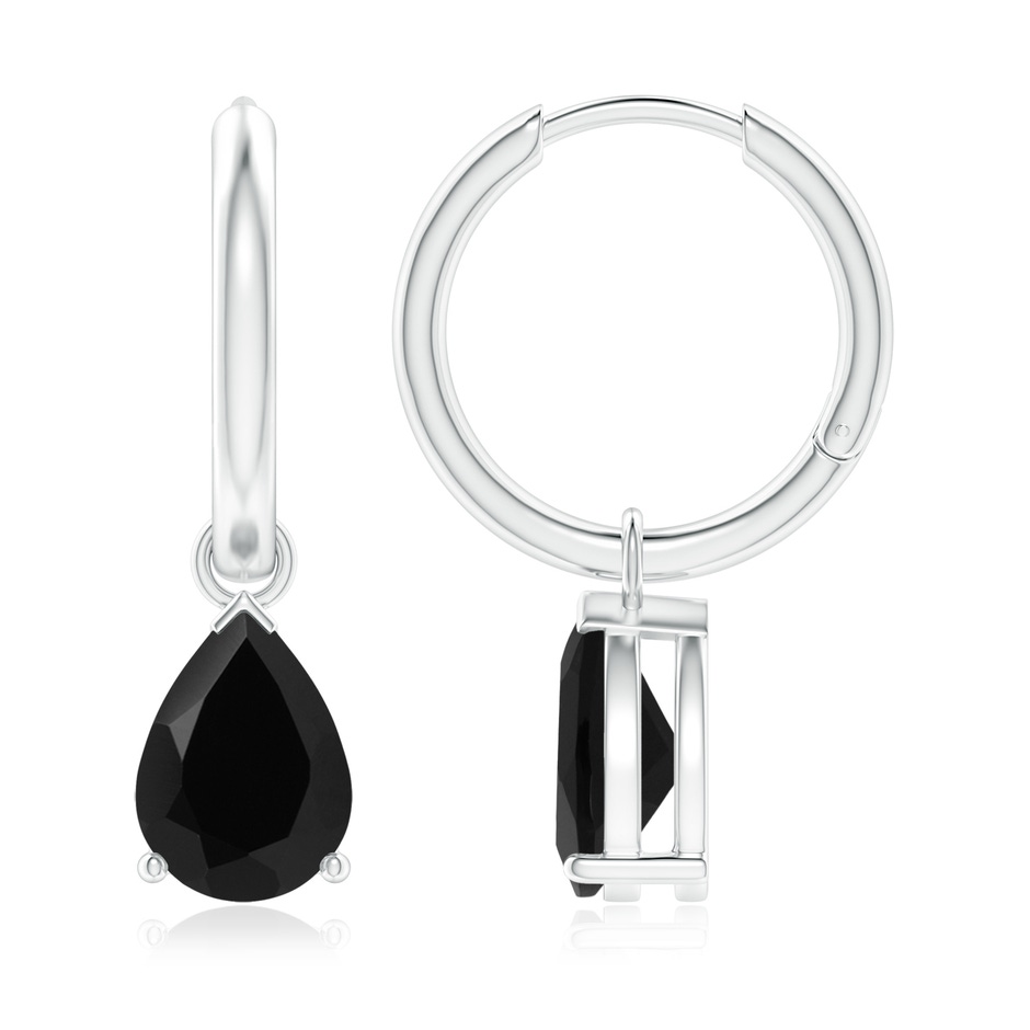 9x6mm AAA Pear-Shaped Black Onyx Hinged Hoop Drop Earrings in 10K White Gold 