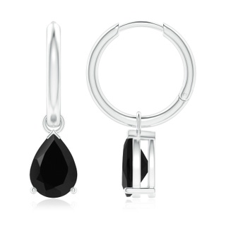 9x6mm AAA Pear-Shaped Black Onyx Hinged Hoop Drop Earrings in White Gold