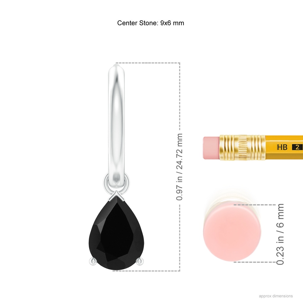 9x6mm AAA Pear-Shaped Black Onyx Hinged Hoop Drop Earrings in White Gold Ruler