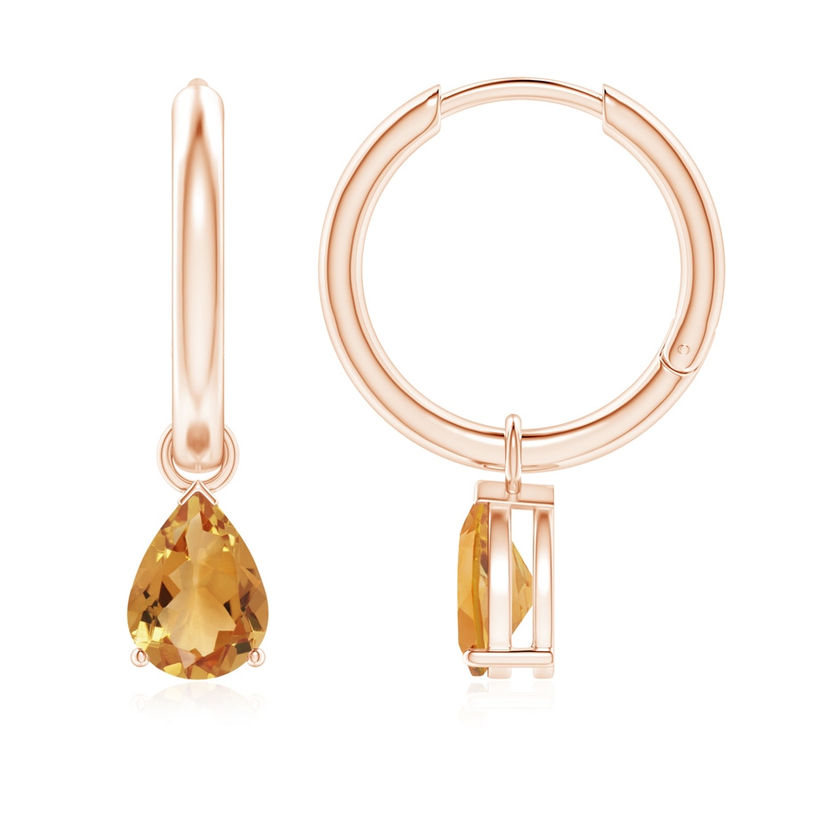 7x5mm A Pear-Shaped Citrine Hinged Hoop Drop Earrings in Rose Gold 