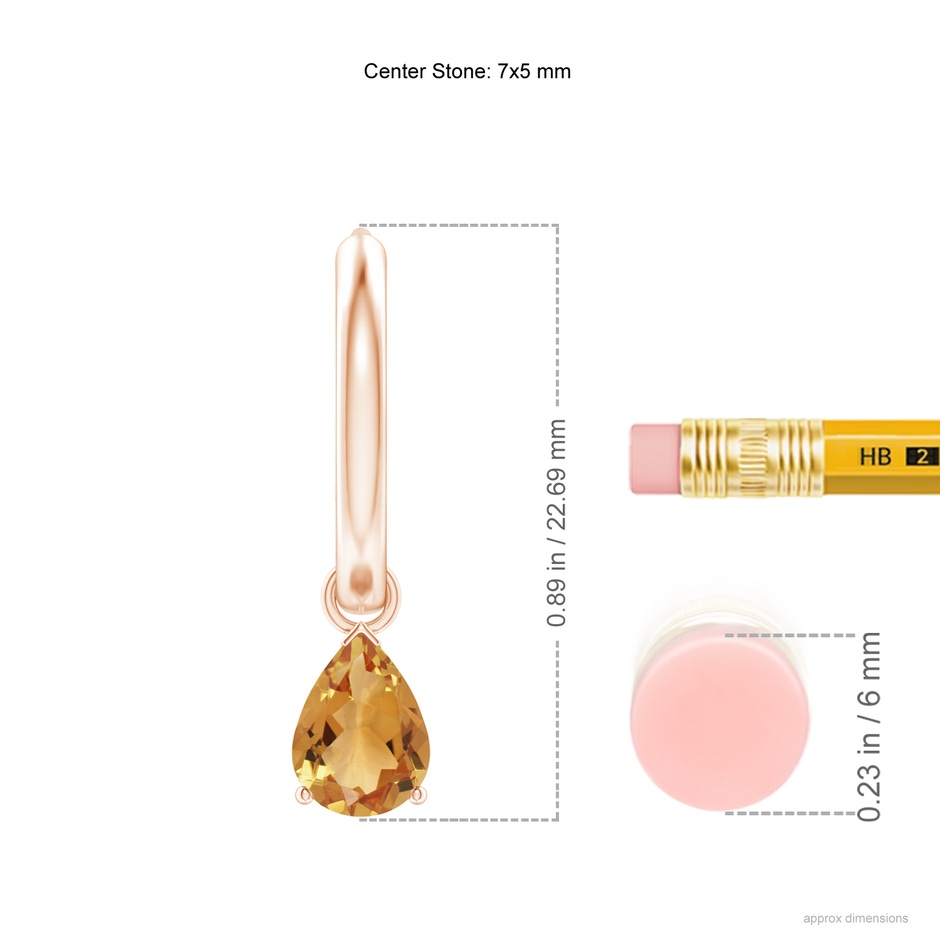 7x5mm A Pear-Shaped Citrine Hinged Hoop Drop Earrings in Rose Gold ruler