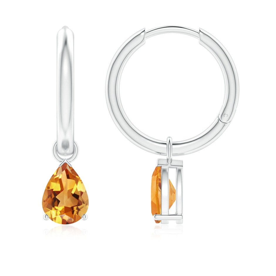7x5mm AA Pear-Shaped Citrine Hinged Hoop Drop Earrings in White Gold 