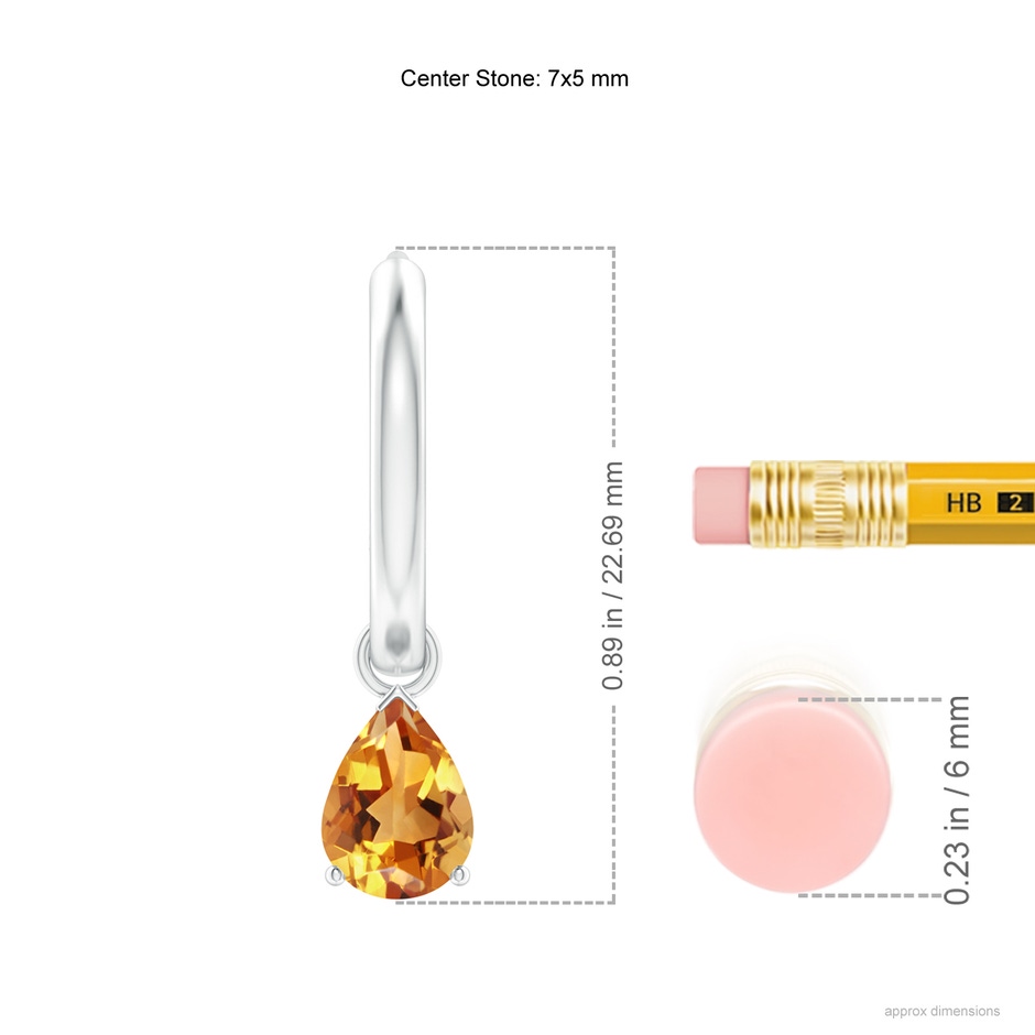 7x5mm AA Pear-Shaped Citrine Hinged Hoop Drop Earrings in White Gold ruler