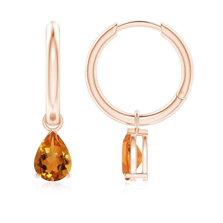 7x5mm AAA Pear-Shaped Citrine Hinged Hoop Drop Earrings in Rose Gold 