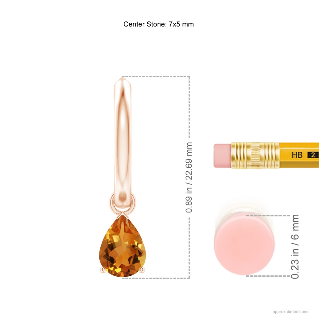 7x5mm AAA Pear-Shaped Citrine Hinged Hoop Drop Earrings in Rose Gold Ruler
