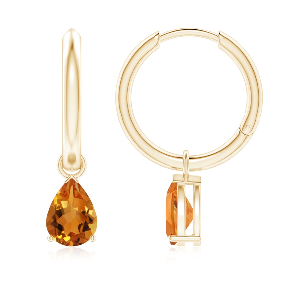 7x5mm AAA Pear-Shaped Citrine Hinged Hoop Drop Earrings in Yellow Gold