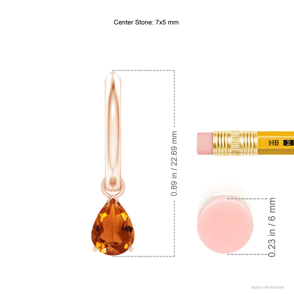 7x5mm AAAA Pear-Shaped Citrine Hinged Hoop Drop Earrings in Rose Gold Ruler