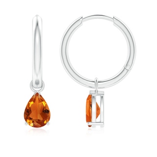 7x5mm AAAA Pear-Shaped Citrine Hinged Hoop Drop Earrings in White Gold