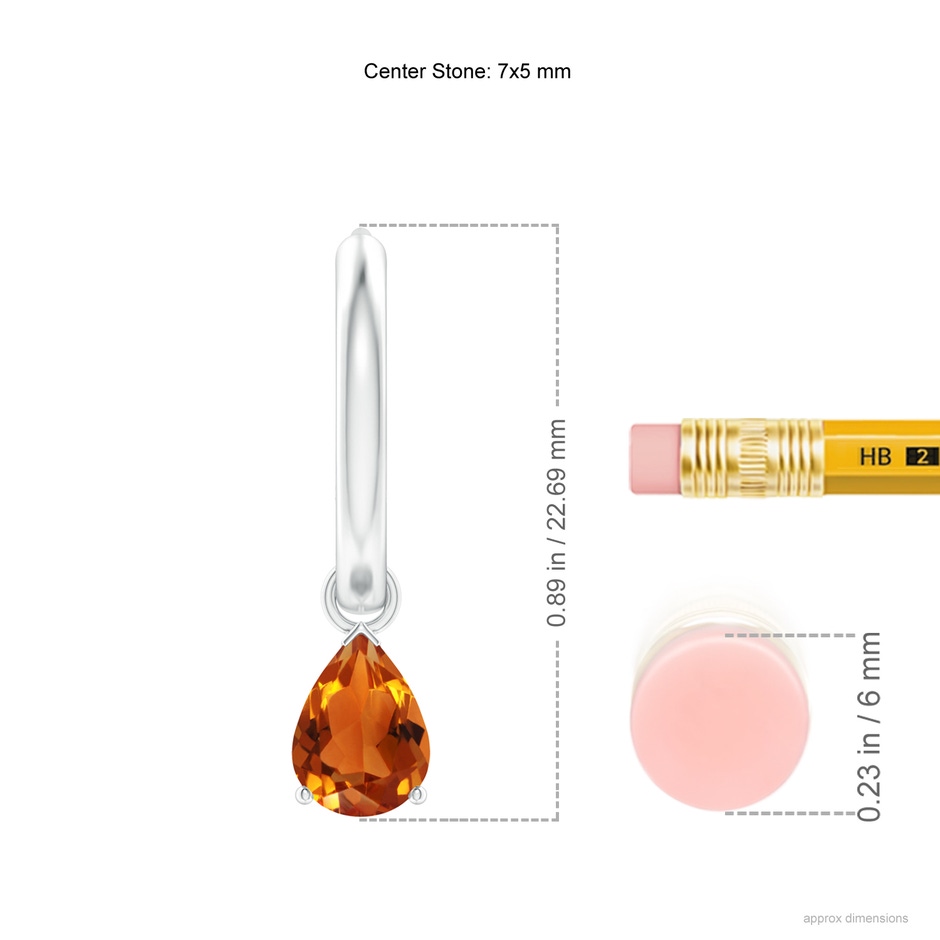 7x5mm AAAA Pear-Shaped Citrine Hinged Hoop Drop Earrings in White Gold ruler