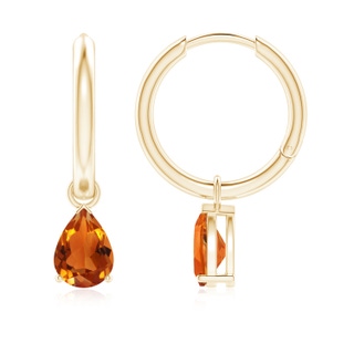 7x5mm AAAA Pear-Shaped Citrine Hinged Hoop Drop Earrings in Yellow Gold