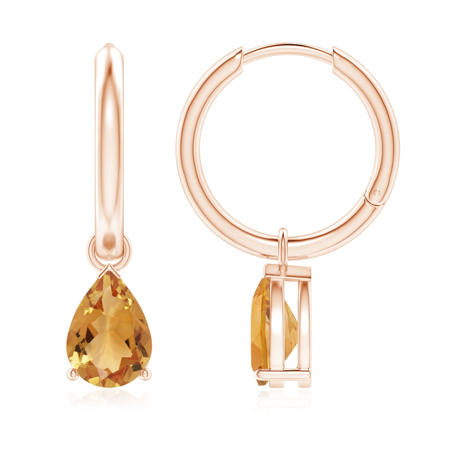 8x6mm A Pear-Shaped Citrine Hinged Hoop Drop Earrings in Rose Gold 