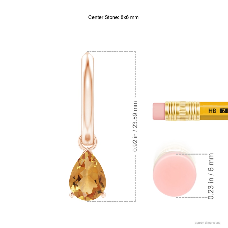 8x6mm A Pear-Shaped Citrine Hinged Hoop Drop Earrings in Rose Gold ruler
