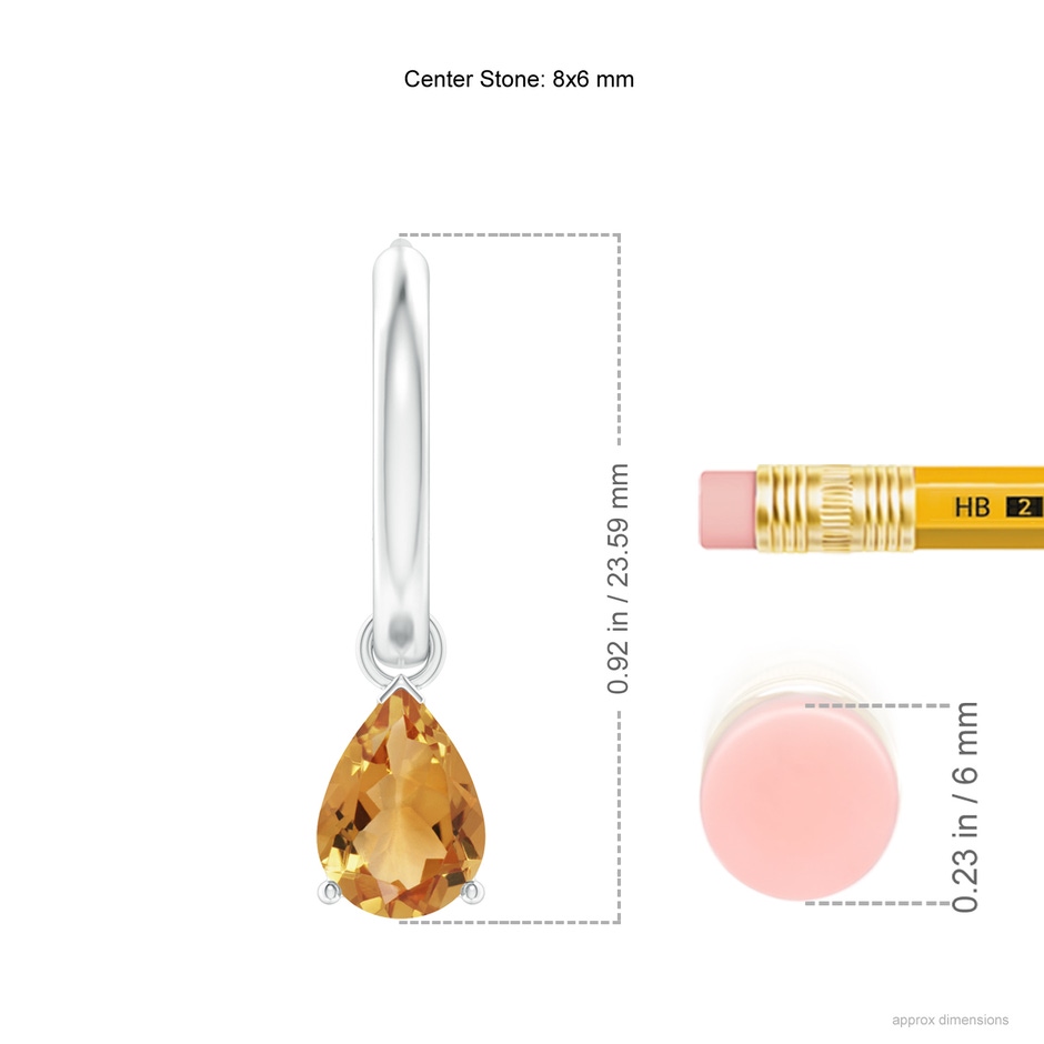 8x6mm A Pear-Shaped Citrine Hinged Hoop Drop Earrings in White Gold ruler