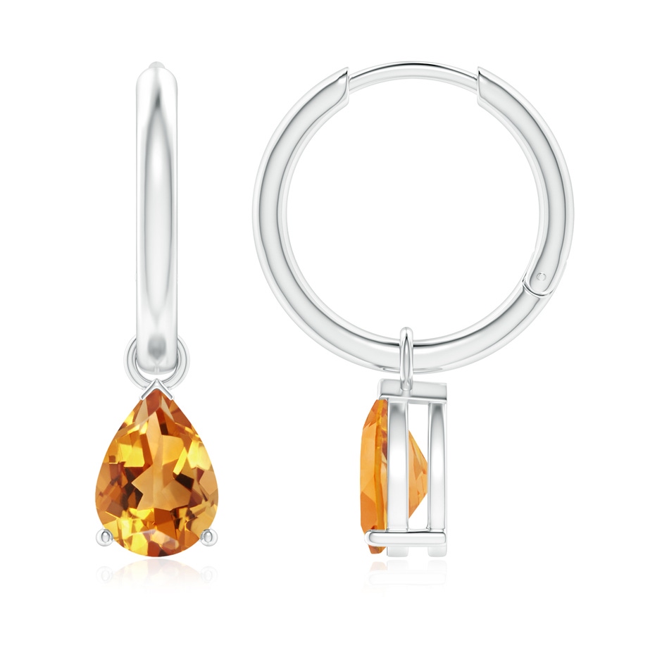 8x6mm AA Pear-Shaped Citrine Hinged Hoop Drop Earrings in White Gold 