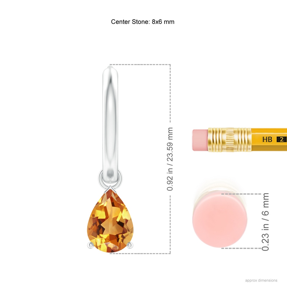 8x6mm AA Pear-Shaped Citrine Hinged Hoop Drop Earrings in White Gold ruler