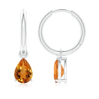 8x6mm AAA Pear-Shaped Citrine Hinged Hoop Drop Earrings in White Gold