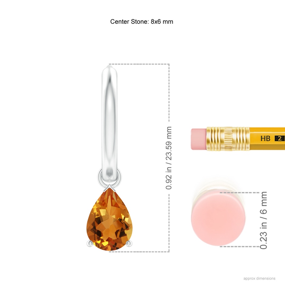 8x6mm AAA Pear-Shaped Citrine Hinged Hoop Drop Earrings in White Gold ruler
