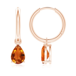 8x6mm AAAA Pear-Shaped Citrine Hinged Hoop Drop Earrings in Rose Gold