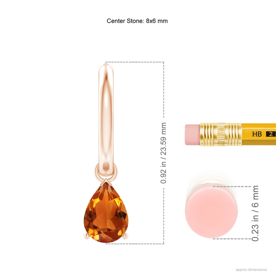 8x6mm AAAA Pear-Shaped Citrine Hinged Hoop Drop Earrings in Rose Gold ruler