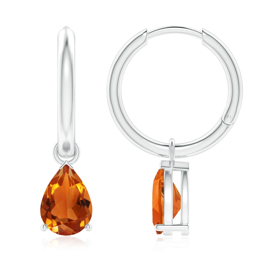 8x6mm AAAA Pear-Shaped Citrine Hinged Hoop Drop Earrings in White Gold 