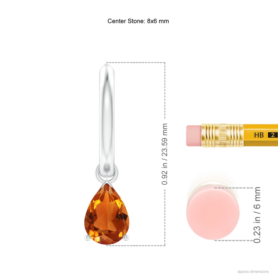 8x6mm AAAA Pear-Shaped Citrine Hinged Hoop Drop Earrings in White Gold ruler