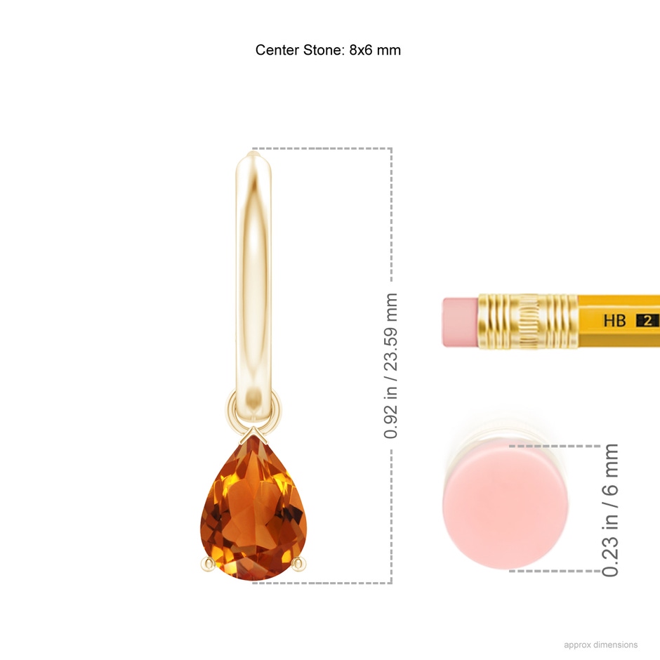 8x6mm AAAA Pear-Shaped Citrine Hinged Hoop Drop Earrings in Yellow Gold ruler