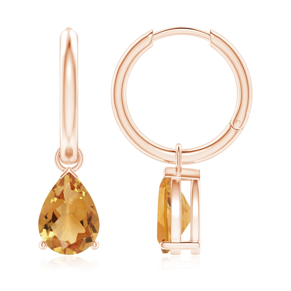 9x6mm A Pear-Shaped Citrine Hinged Hoop Drop Earrings in Rose Gold 