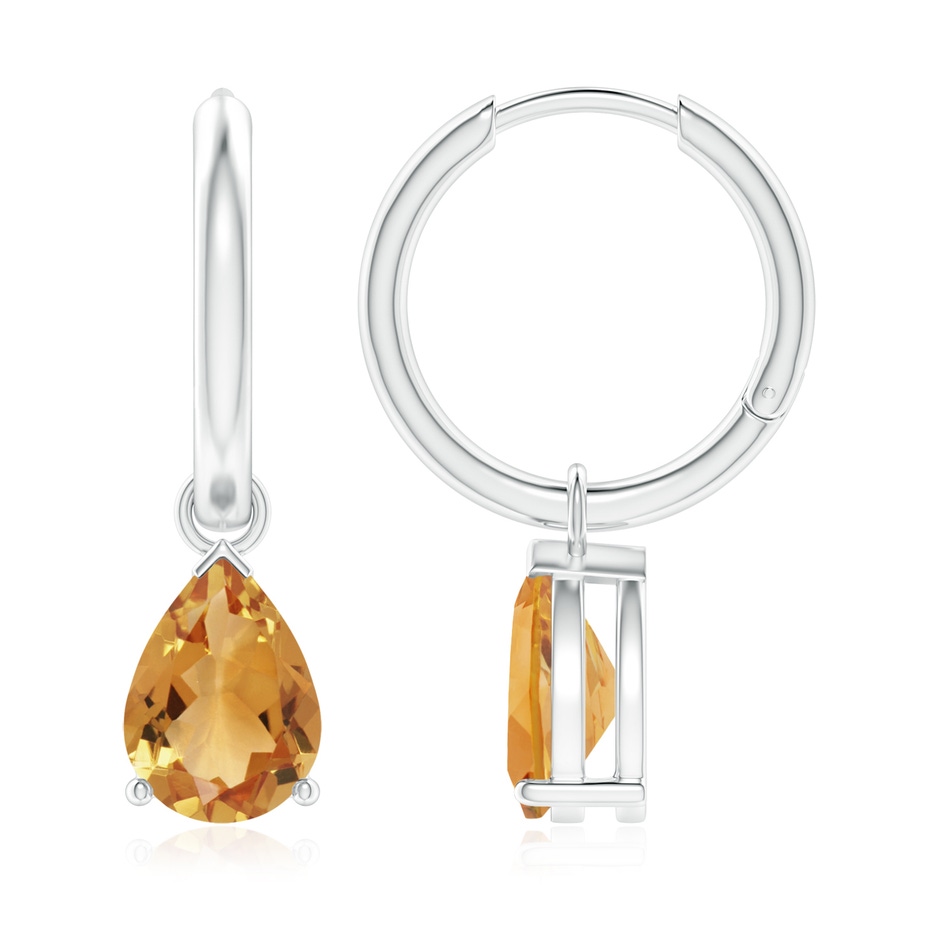 9x6mm A Pear-Shaped Citrine Hinged Hoop Drop Earrings in White Gold 