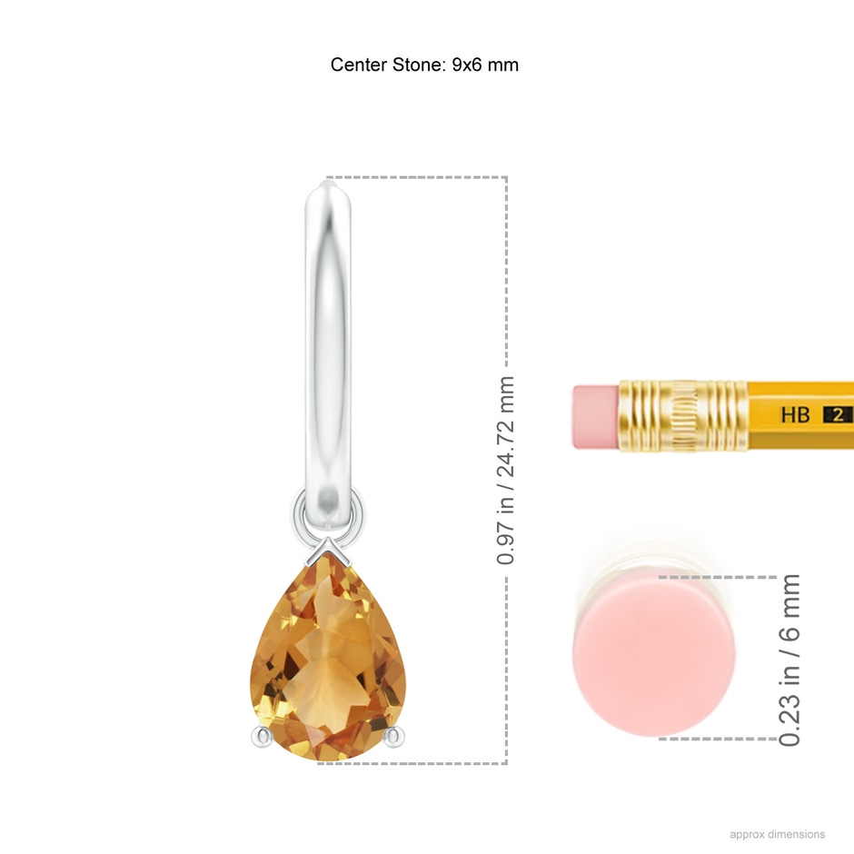9x6mm A Pear-Shaped Citrine Hinged Hoop Drop Earrings in White Gold ruler