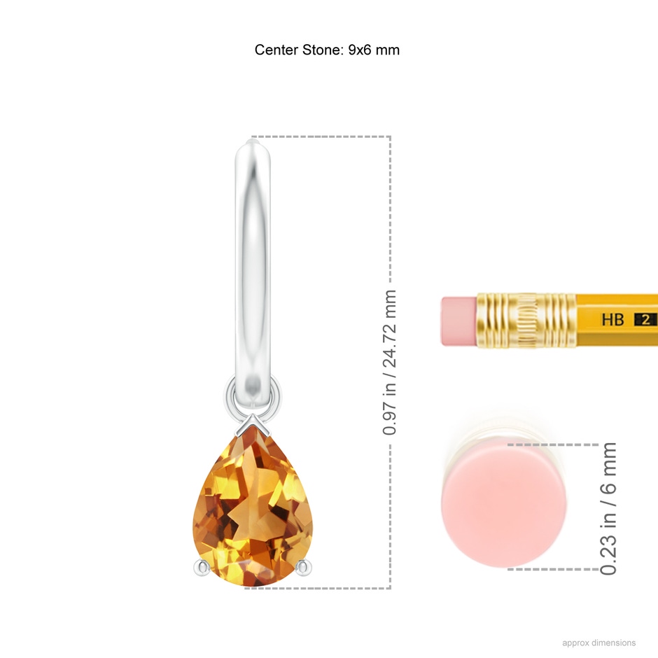9x6mm AA Pear-Shaped Citrine Hinged Hoop Drop Earrings in White Gold ruler