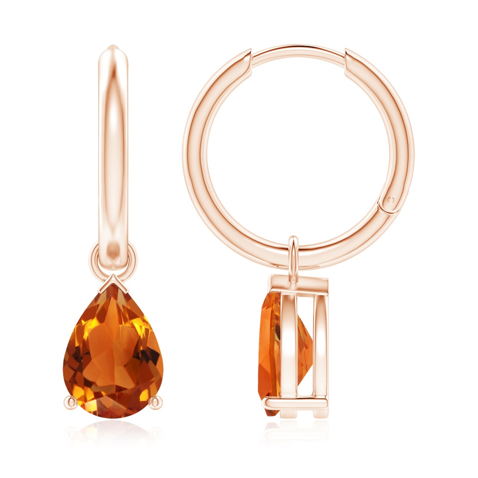 9x6mm AAAA Pear-Shaped Citrine Hinged Hoop Drop Earrings in Rose Gold 