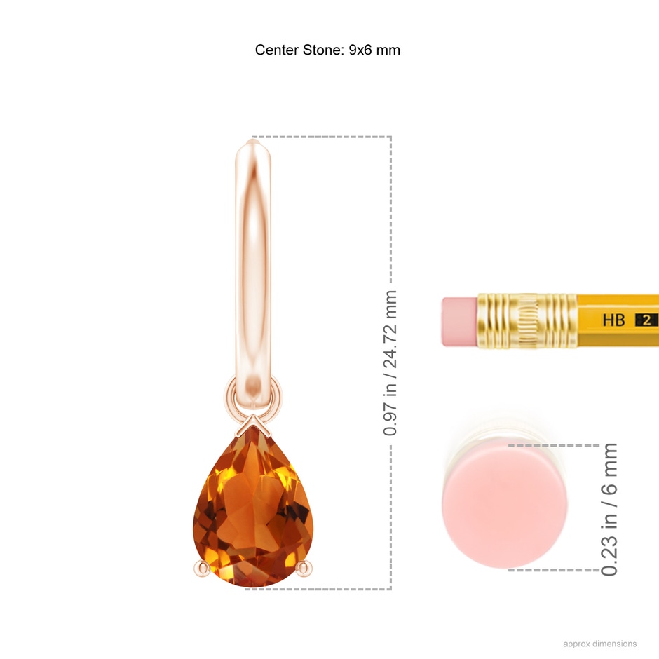 9x6mm AAAA Pear-Shaped Citrine Hinged Hoop Drop Earrings in Rose Gold ruler