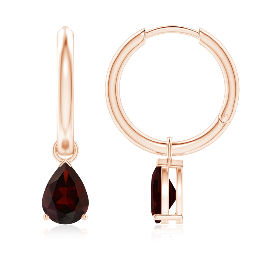 7x5mm A Pear-Shaped Garnet Hinged Hoop Drop Earrings in Rose Gold 