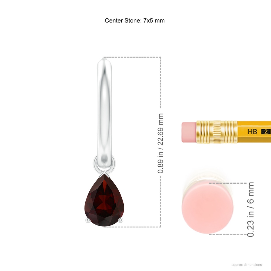 7x5mm A Pear-Shaped Garnet Hinged Hoop Drop Earrings in White Gold ruler