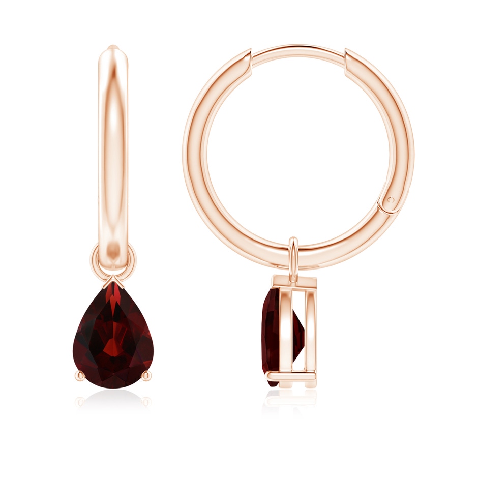 7x5mm AA Pear-Shaped Garnet Hinged Hoop Drop Earrings in Rose Gold 