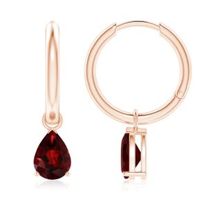 7x5mm AAA Pear-Shaped Garnet Hinged Hoop Drop Earrings in Rose Gold