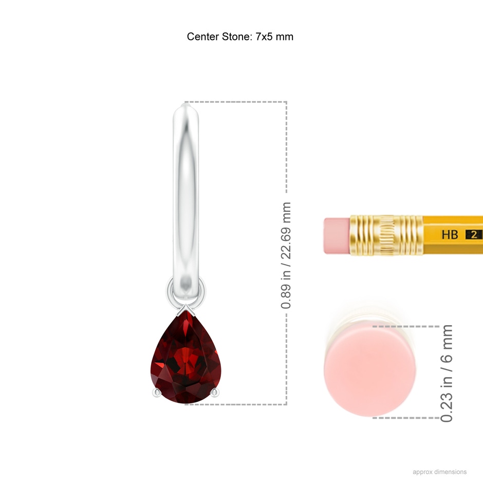 7x5mm AAA Pear-Shaped Garnet Hinged Hoop Drop Earrings in White Gold ruler