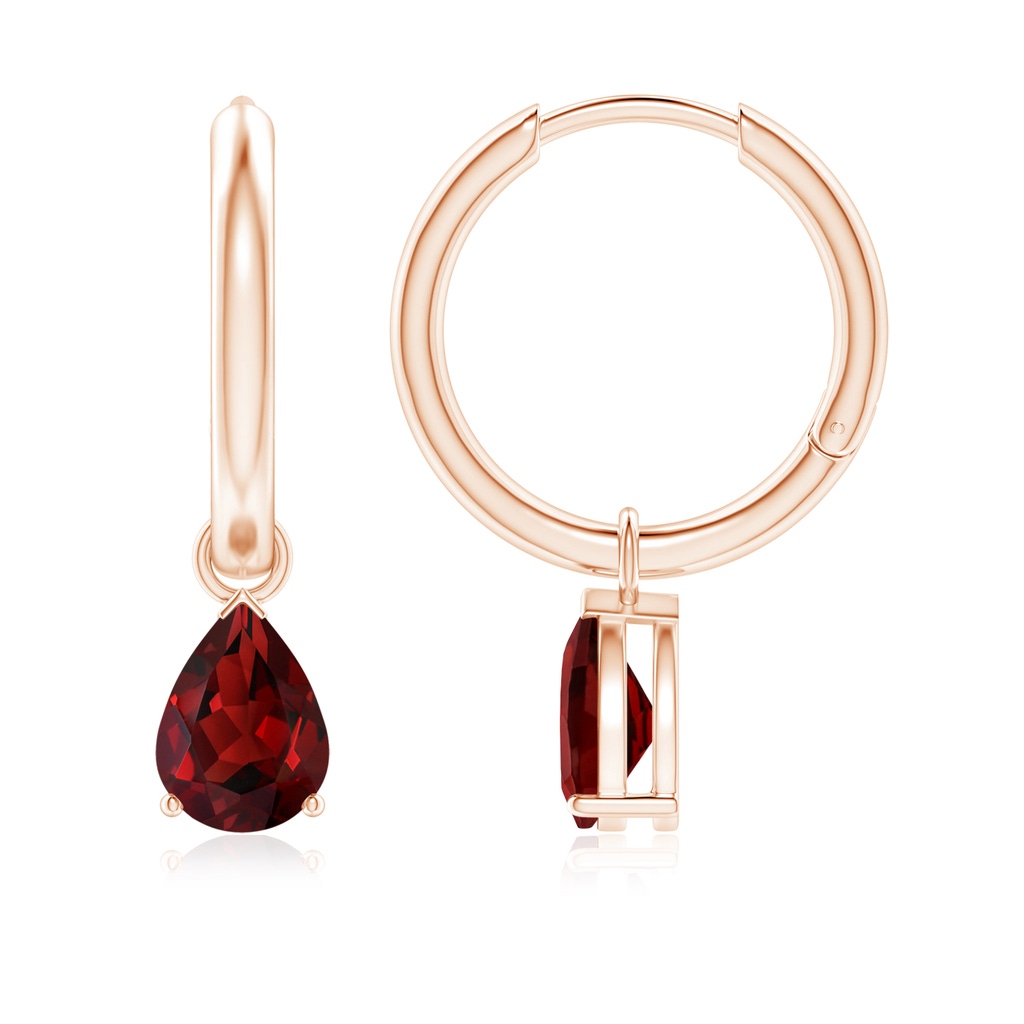 7x5mm AAAA Pear-Shaped Garnet Hinged Hoop Drop Earrings in Rose Gold