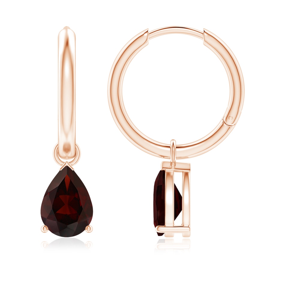 8x6mm A Pear-Shaped Garnet Hinged Hoop Drop Earrings in Rose Gold 