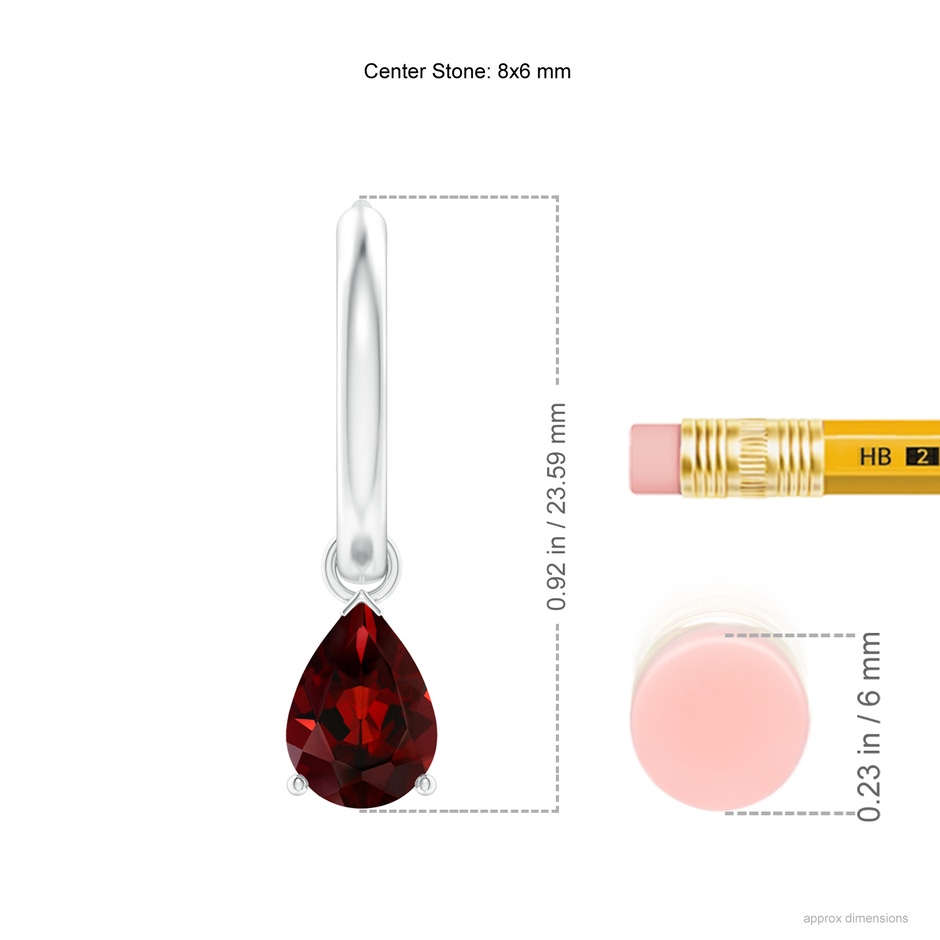 8x6mm AAA Pear-Shaped Garnet Hinged Hoop Drop Earrings in White Gold ruler