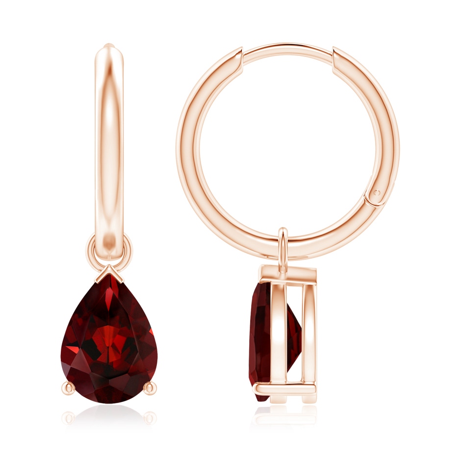 9x6mm AAA Pear-Shaped Garnet Hinged Hoop Drop Earrings in Rose Gold 