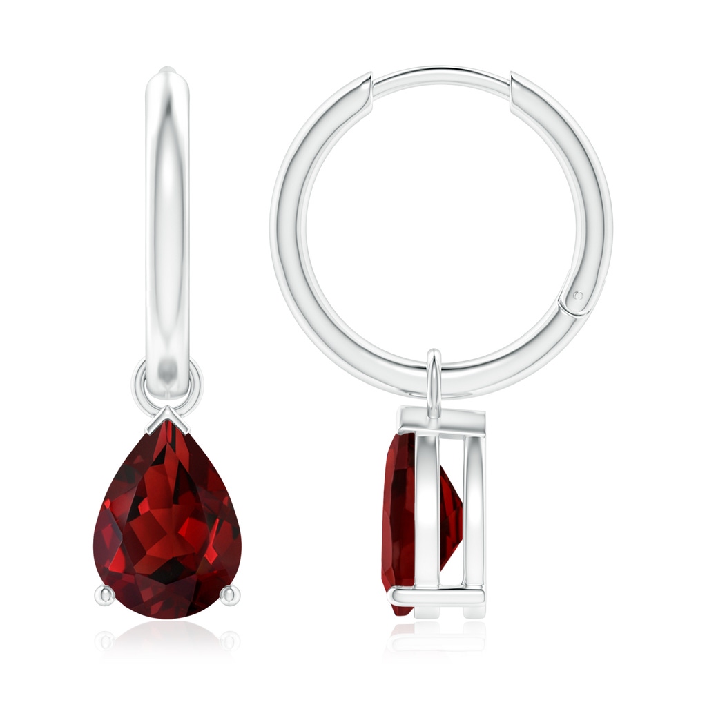 9x6mm AAAA Pear-Shaped Garnet Hinged Hoop Drop Earrings in White Gold